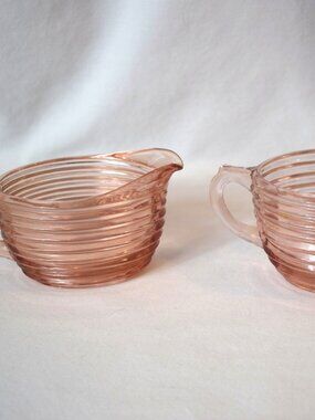 Vintage Pink Depression Glass Anchor Hocking Manhattan Cream and Sugar Set